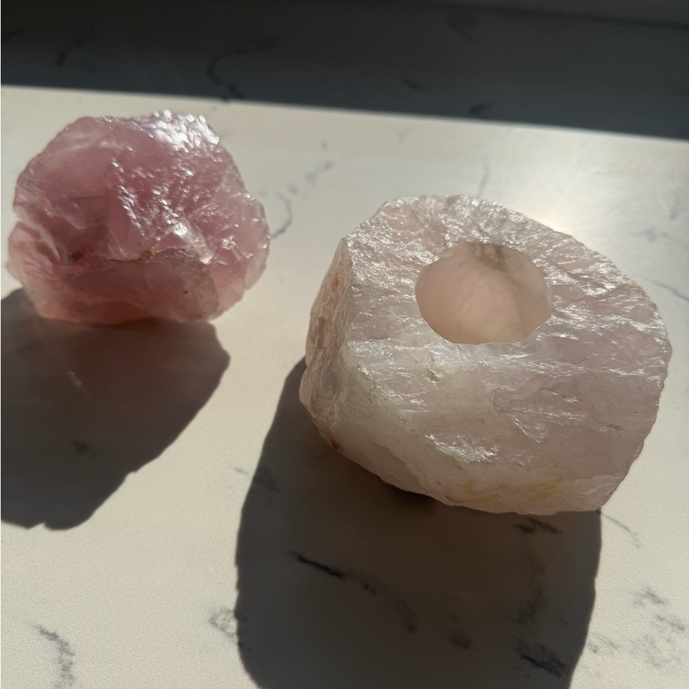 Elegant Pink Quartz Candle Holder and paperweight bundle